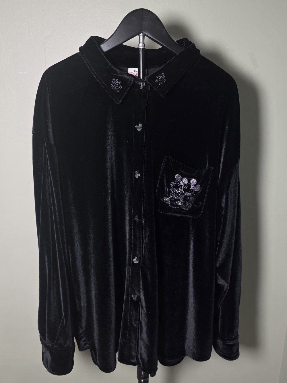 Vintage 90s Disney Store Black Velvet Mickey Minnie Mouse Shirt Women's Large